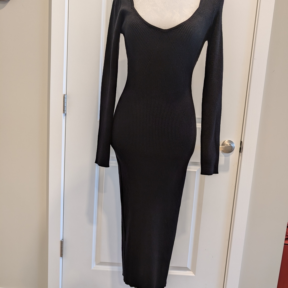 Chic Black Long Sleeve Knit Dress